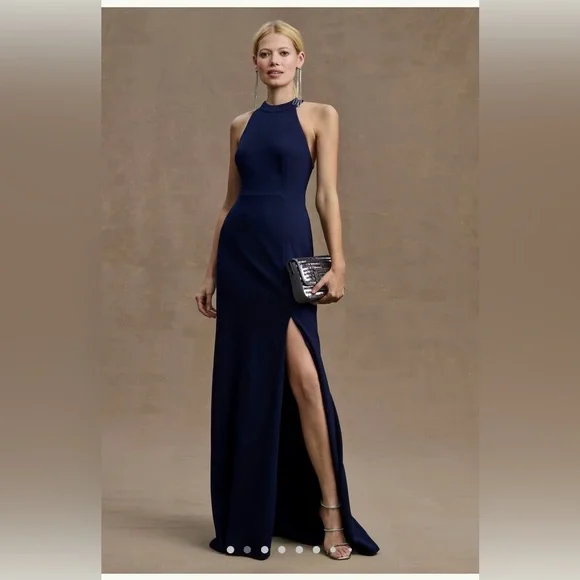 BHLDN Lennox Halter Open-Back Crepe Gown - Picture 1 of 7